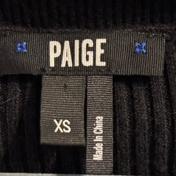 Paige Jeanie Black Ribbed V-Cutout Choker Sweater XS - Picture 4 of 7